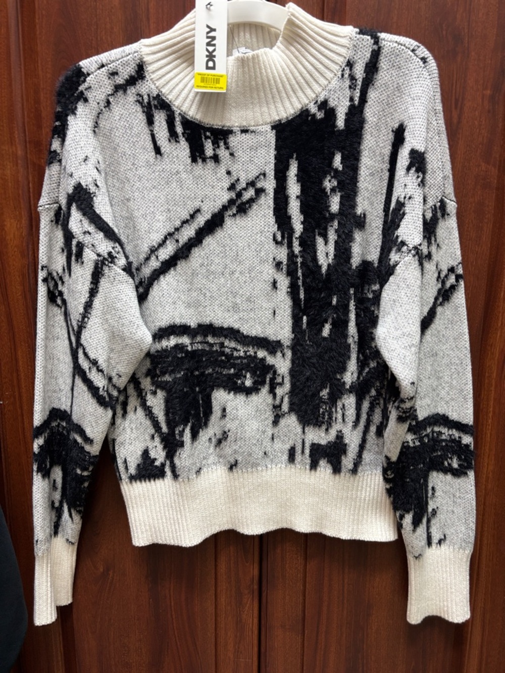 DKNY Cream and Black Abstract-Print Turtleneck Sweater